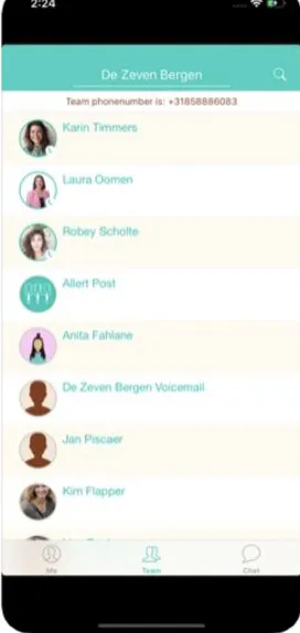 TeamTelefoon iOS app screenshot, team phone management for business